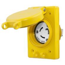 Wiring Device-Kellems Twist-Lock® HBL65W47 Grounding Standard Single Watertight Locking Receptacle With Lift Cover, 125 VAC, 15 A, 2 Poles, 3 Wires, Yellow