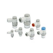 SMC® AS2201F-N01-01SA Elbow Push Lock Pneumatic Meter Out Valve With One-Touch Fitting and Sealant, 1/8 in Port, 0.1 to 1 MPa Pressure, Brass/PBT Body