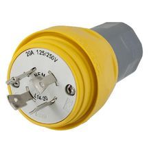 Wiring Device-Kellems Twist-Lock® HBL26W74 Non-Shrouded Watertight Locking Plug, 125/250 VAC, 20 A, 3 Pole, 4 Wires, Yellow