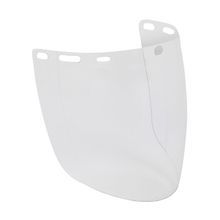 Bouton® 251-01-7401 Molded Aspherical Optical Safety Visor, Clear, Polycarbonate, 8 in H x 15 in W x 0.078 in THK Visor, For Use With Headgear and Hard Hat Adapter, Resists: Dust and Impact, ANSI Z87.1+
