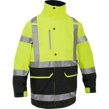 Bisley® 333M6375H-YL/L 5-in-1 Class 3 Ripstop Jacket with Zip-Out Class 2 Inner Jacket, L, Hi-Vis Yellow, Waterproof 300D Polyester, AnsiType R Class 3