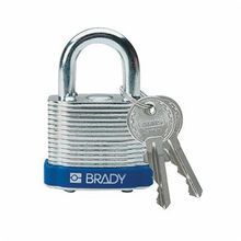 Brady® 99504 Safety Padlock, Different Key, Blue, Reinforced Laminated Steel Body, 1/4 in Shackle Diameter, 3/4 in Shackle Height, 4/5 in Shackle Width, Hardened Steel Shackle, 1-1/3 in Body Length