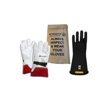 ArcGuard® KITGC2B09 Voltage Glove Kit, SZ 9, Rubber/Leather, Black, ASTM Class: Class 2, 17000 VAC, 25500 VDC Max Use Voltage