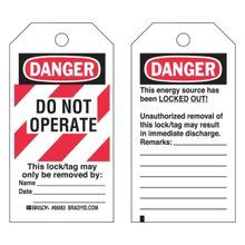 Brady® 65520 Rectangular Lockout Tagout Tag, 5-3/4 in H x 3 in W, Black/Red on White Legend/Background, 3/8 in Hole, B-837 Polyester