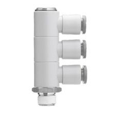 SMC® KQ2VT13-36AS Triple Universal Elbow With Sealant, 3/8 x 1/2 in, Tube x MNPT, Brass/Polybutylene Terephthalate
