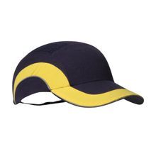JSP® HARDCAP A1+™ 282-ABR170-52 Baseball Style Low Profile Standard Brim Bump Cap With EVA Foam Padding Liner/80% Polyester/20% Cotton Cap, OS, Navy/Yellow, HDPE with EVA Foam Padding Liner/80% Polyester/20% Cotton Cap, Elastic Strap Suspension, EN 812 A1