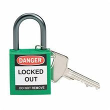 Brady® 143152 Compact Lightweight Lockout Padlock, Different Key, Green, Fiberglass Reinforced Nylon Body, 1/5 in Shackle Diameter, 1 in Shackle Height, 3/4 in Shackle Width, Aluminum Shackle, 1-2/5 in Body Length, Non-conductive Conductivity