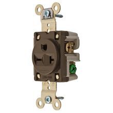 Wiring Device-Kellems HBL5461 Extra Heavy Duty Self-Grounding Single Straight Blade Receptacle, 250 VAC, 20 A, 2 Pole, 3 Wires, Brown