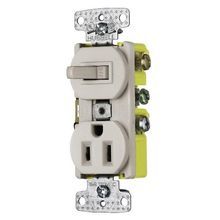 Wiring Device-Kellems tradeSELECT® RC108LA Traditional Combination Switch and Receptacle, 15 A at 120/125 VAC Electrical Rating, 1 Pole, 3 Wires
