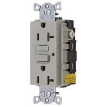 Wiring Device-Kellems Circuit Guard® GF20GYLA Heavy Duty Self-Grounding Staple GFCI Receptacle With LED Indicator, 125 VAC, 20 A, 2 Pole, 3 Wires, Gray