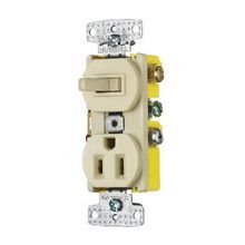 Wiring Device-Kellems tradeSELECT® RC108I Traditional Combination Switch and Receptacle, 15 A at 120/125 VAC Electrical Rating, 1 Pole, 3 Wires