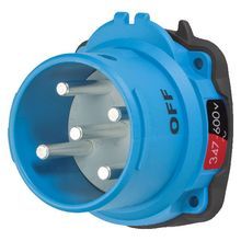 MELTRIC DECONTACTOR™ 63-38147 DSN30 Switch Rated Male Inlet With Neutral, 347/600 VAC, 30 A, 3 Pole, 5 Wires, Blue