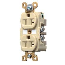 Wiring Device-Kellems HBL5362I Duplex Grounding Heavy Duty Straight Blade Receptacle, 125 VAC, 20 A, 2 Pole, 3 Wires, Ivory