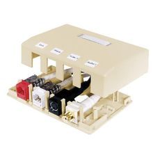 PREMISE WIRING ISB4EI 4-Port iSTATION™ Surface Mount Box, For Use With XCELERATOR™ Keystone Modules, iSTATION™ Audio/Video Keystone Modules, Thermoplastic, Electric Ivory