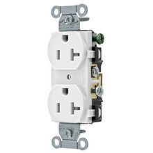 Wiring Device-Kellems CR20WHI Duplex Self-Grounding Straight Blade Receptacle, 125 VAC, 20 A, 2 Pole, 3 Wires, White