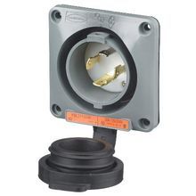 Wiring Device-Kellems Twist-Lock® Safety-Shroud® HBL2715SW Extra Heavy Duty Grounding Locking Flanged Inlet, 125/250 VAC, 30 A, 3 Poles, 4 Wires, Gray/White