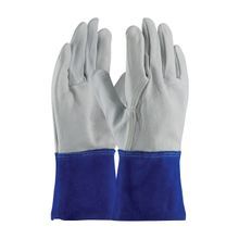 PIP® 75-4854/L MIG/TIG Welding Gloves, L, Top Grain Goat Skin Leather, Blue/Gray, Unlined Lining, Gauntlet/Slip-On Cuff, 11.8 in L, 0.9 to 1 mm THK Glove Material