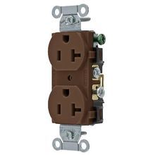 Wiring Device-Kellems CR20 Duplex Self-Grounding Straight Blade Receptacle, 125 VAC, 20 A, 2 Pole, 3 Wires, Brown