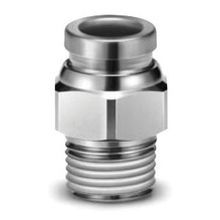 SMC® KQG2H12-03S Male Connector With Sealant, Connector, 12 mm x R3/8, Tube x R(PT) End Style, 316 Stainless Steel, Import Domestic/Import