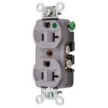 Wiring Device-Kellems HBL8300HG 1-Phase Duplex Grounding Slender/Compact Straight Blade Receptacle, 125 VAC, 20 A, 2 Pole, 3 Wires, Gray