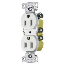 Wiring Device-Kellems tradeSELECT® RR15W Duplex Self-Grounding Tamper-Resistant Straight Blade Receptacle, 125 VAC, 15 A, 2 Pole, 3 Wires, White