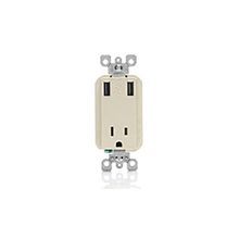 Decora® T5630-T Tamper-Resistant Receptacle and USB Charger, 15 A, 125 VAC Electrical Rating, 1 Pole, Light Almond
