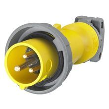 Wiring Device-Kellems HBL320P4W Grounding Male Watertight Pin and Sleeve Plug, 125 VAC, 20 A, 2 Pole, 3 Wires, Yellow
