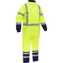 Bisley® 344M6453X-YLNV/2X ANSI Type R Class 3 Extreme Cold Coverall with X-Back, 2X, Hi-Vis Yellow, 300D Ripstop Polyester Fabric, 30 in L Inseam, Deatachable Insulated Hood