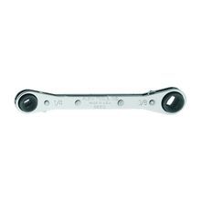 Klein® 68309 HVAC Reversible Ratchet Refrigeration Wrench, Measurement System: Imperial, 3/16 in, 1/4 in Square, 1/2 in, 9/16 in Hex Wrench Opening, 4 Points, 25 deg Offset, 6-13/16 in OAL, Steel, Polished Chrome, No Tether Capable