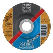 PFERD 61002 Universal Line PS-FORTE Depressed Center Wheel, 4-1/2 in Wheel Diameter, 1/4 in Wheel, 7/8 in Center Hole, A24 Grit, Aluminum Oxide Abrasive