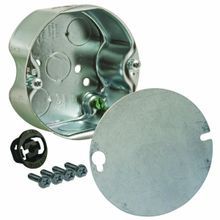 RACO® 296 Drawn Fire-Resistant Raised Ground Round Box, Steel, 15.8 cu-in Capacity, 2 Gangs, 5 Knockouts, 4-1/4 in H x 4-1/4 in W x 1-1/2 in D Dimensions