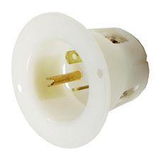 Wiring Device-Kellems INSULGRIP® HBL5478C Extra Heavy Duty Male Grounding Straight Blade Flanged Inlet, 250 VAC, 20 A, 2 Poles, 3 Wires, White
