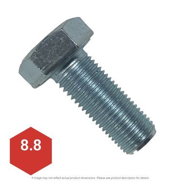 M12-1.25 x 30mm Zinc Plated Hex Head Cap Screw DIN 933 Class 8.8