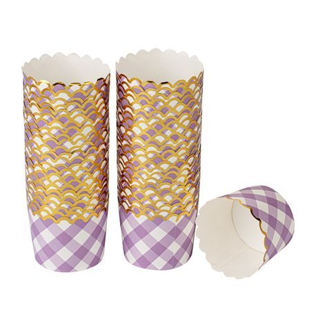 BAKING CUP 4-1/2oz 2-3/4"dia PAPER PURPLE PLAID 500/cs