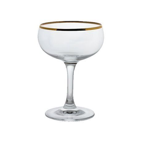 Steelite 480142R352 Paris Champagne Glass, 8 oz., (H 5-1/8; M 3-5/8; T 3-3/8; B 2-7/8), coupe, gold rim, Rona, Gold Miners (24 ea/cs)