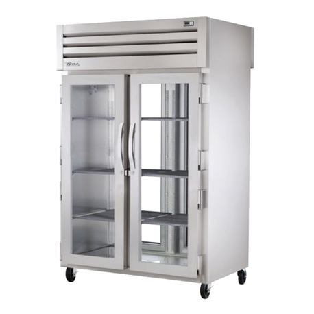 TRUE STR2RPT-2G-2G-HC SPEC SERIES Pass-thru Refrigerator, two-section, stainless steel front & sides, (2) glass doors front & rear with locks