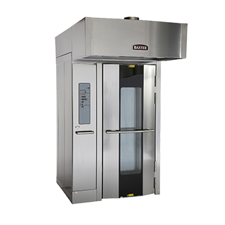 Baxter OV500G1-EE Rotating Rack Oven, gas, curved front, holds (1) single rack, programmable digital controls, auto rack lift, Advance Tabco Controls with