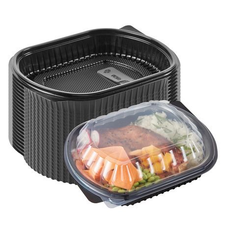 FOOD CONTAINER/ LID MW 34oz 9-1/2x8" OVAL PLS BLK 100/cs