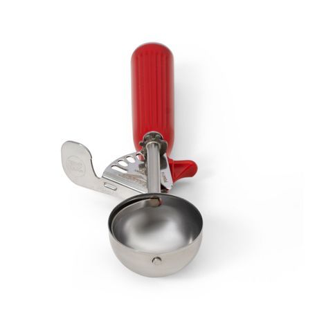 #24 Disher, round bowl, 1-1/3 oz. capacity, 1-7/8" bowl dia., 18-8 stainless with one-piece color coded red plastic handle, USA Made, Vollrath 47145