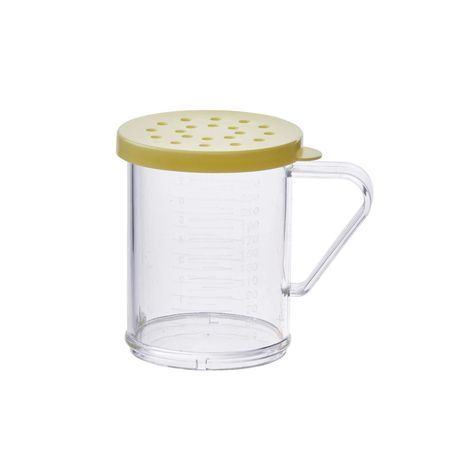 SHAKER DREDGE 10oz w/ HANDLE YELLOW SNAP-ON LID CLEAR 12/cs