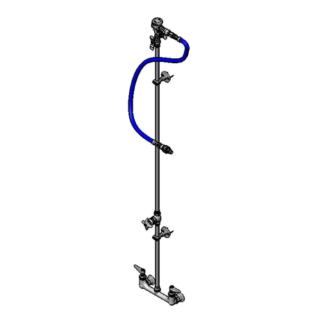 T&S Brass B-1433-LR Hose Reel Supply System, wall mount mixing faucet with 8" adjustable centers, quarter-turn Eterna cartridges with spring checks