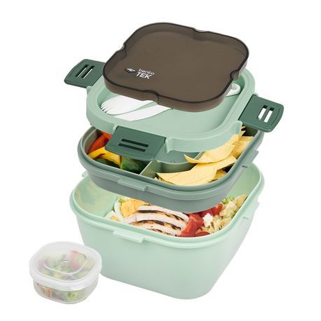 Lunch box W/ Utensils Mw 58oz 7-1/4"Sq Plastic Green 1/cs 10 Adult Lbox