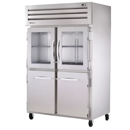TRUE STR2R-2HG/2HS-HC SPEC SERIES Refrigerator, Reach-in, two-section, stainless steel front & sides, (2) glass half doors & (2) stainless steel