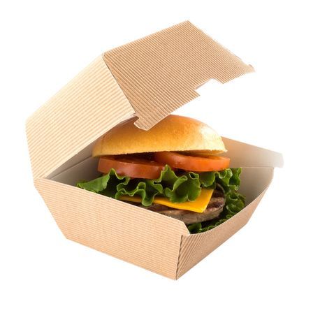 BURGER BOX 4"sq 3-3/4"h RIPPLE PAPER KRAFT 100/cs