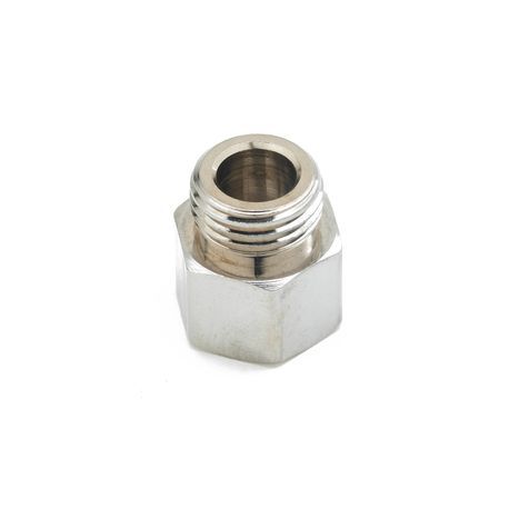 T&S Brass 054A Adapter, 1-1/16" long, 7/8" hex, low-lead, chrome-plated brass, 3/8" female NPT, 3/4" male NPT, (for pre-rinse spray hose)