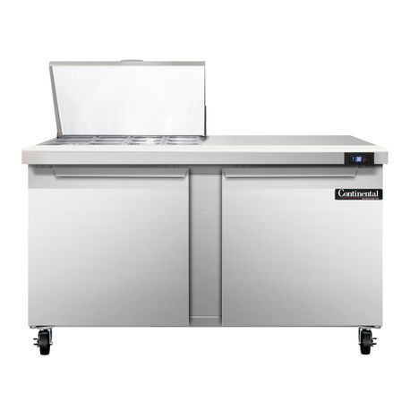 Continental SW60-12M Mighty Top Sandwich Unit, 60" wide, 17.0 cu ft capacity, two-section, (12) 1/6 size x 4" deep pans with 10" cutting board, (2)