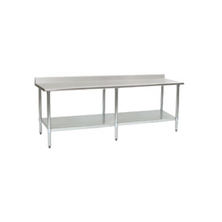 Eagle T2496B-BS-1X Budget Series Work Table, 96"W x 24"D, 4-1/2"H backsplash, 430 stainless steel top, rolled front edge, adjustable galvanized