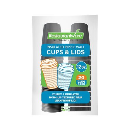 HOT CUP & BLACK LID 12oz PAPER RIPPLE WALL GRAY 200/cs