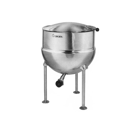 Groen FT-20 Kettle, direct steam, 20-gallon capacity, 2/3 jacket, 316 stainless steel liner, 2" TDO, 1/4" perforated strainer, tri-leg open base