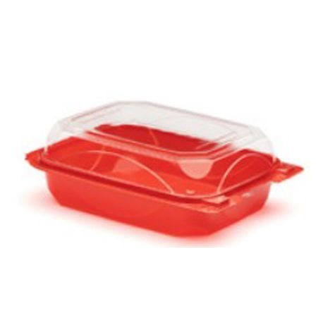 HOAGIE CONTAINER 37oz HINGED 6x8" PET RED/ CLEAR LID 250/cs